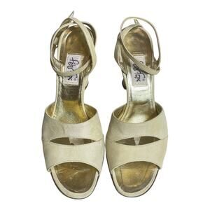 Peter Fox 90s Vintage Ankle Strap Golden Cream Leather Sandals Size 8.5